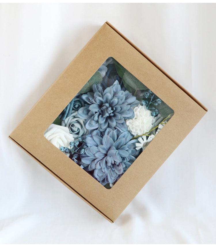 Simulated mixed blue dahlia rose silk fabric aircraft box DIY interior decoration